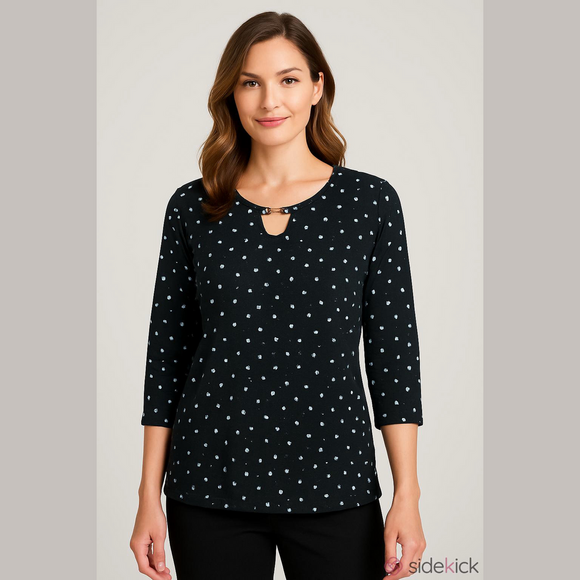 Cathy Daniels Tops - Cathy Daniels Black and White Polka Dot Long Sleeve Tee